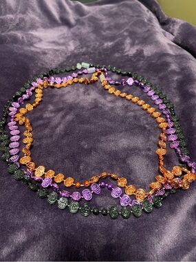 Purple, Black & Orange Beaded Necklace Set - Women Jewelry